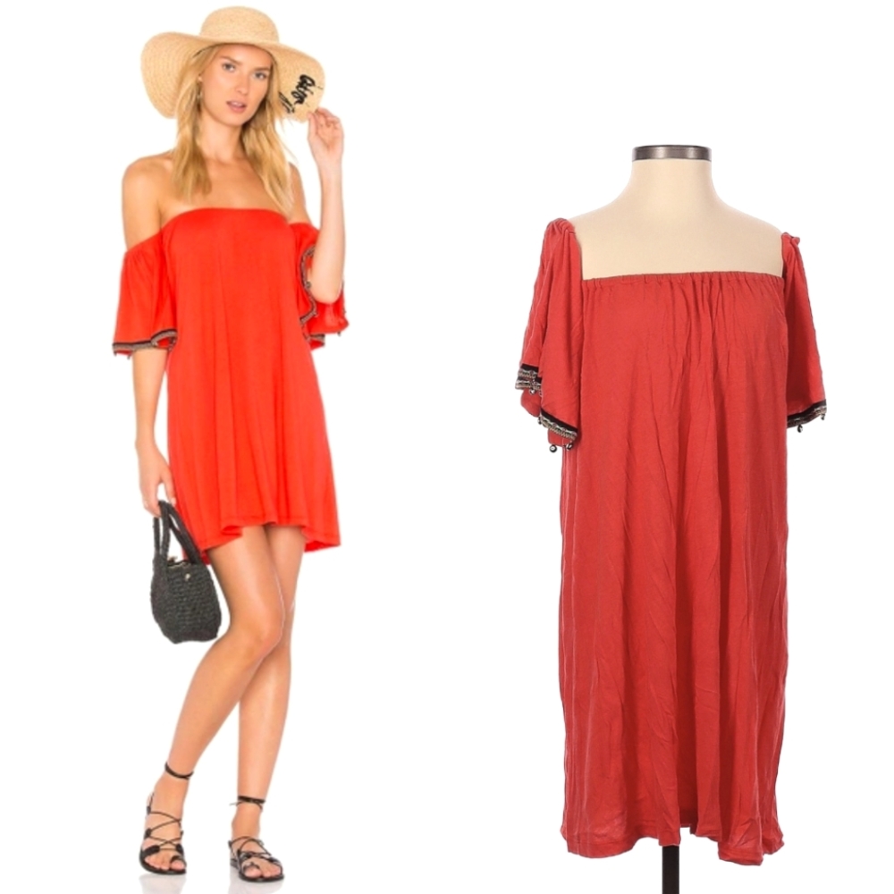 Pitusa Red Salsa Evil Eye Beaded Mini Dress Cover Up